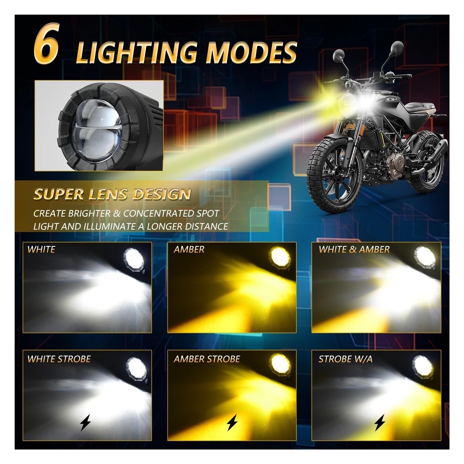 Phare Moto Avec Feu De Jour (DRL) Phares Antibrouillard De Moto Pour Projecteur Led 3000k/4500k/6000k 120W 6000K Pour ATV Camion Dirt Bike SUV UTV