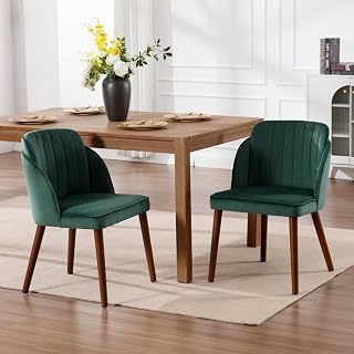 Juego de 2 sillas de Comedor, sillas de Cocina con Patas de Madera, sillas de Comedor con Respaldo capitoné para Comedor, salón y Dormitorio, Verde