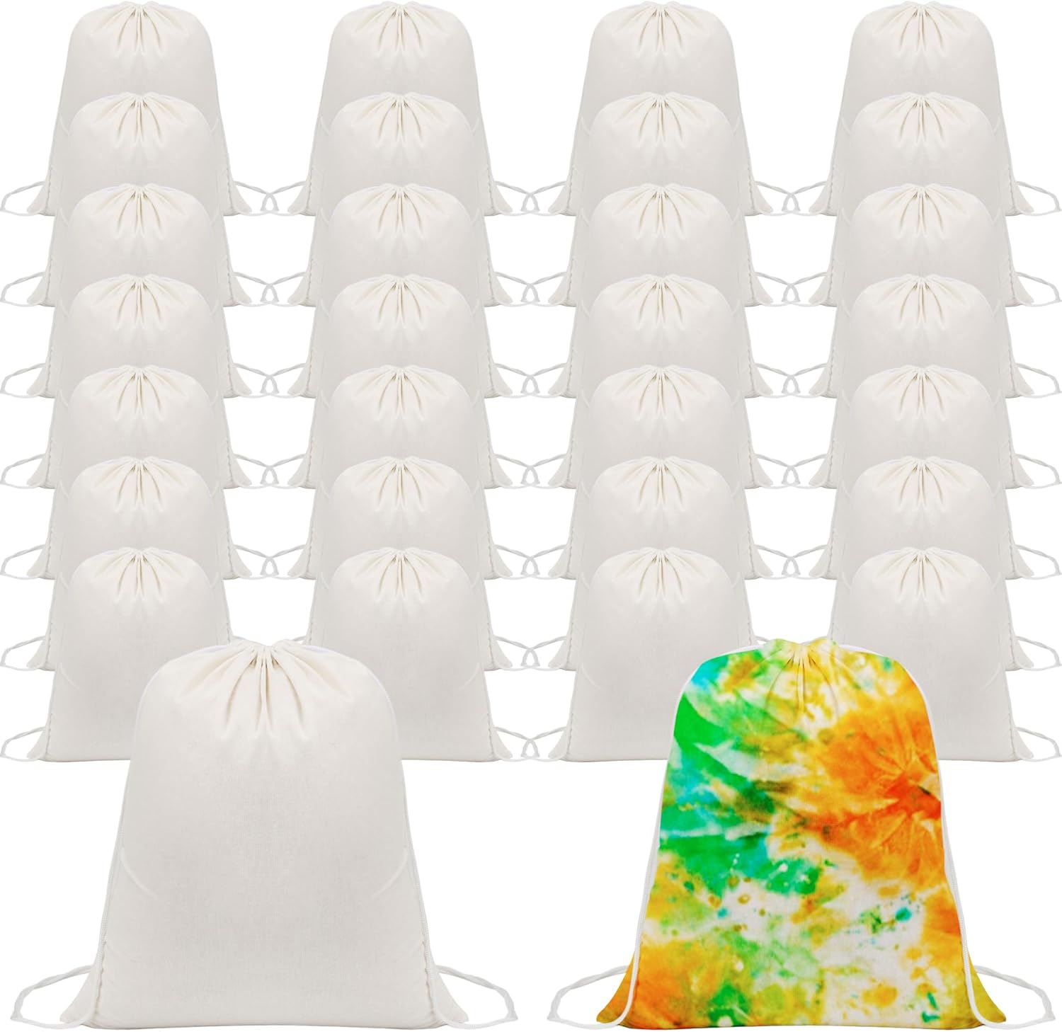 30 Pcs Tie Dye Cotton Drawstring Bags Sublimation Blank Tote Backpack Bulk Items to Tie Dye DIY Birthday Party Favors