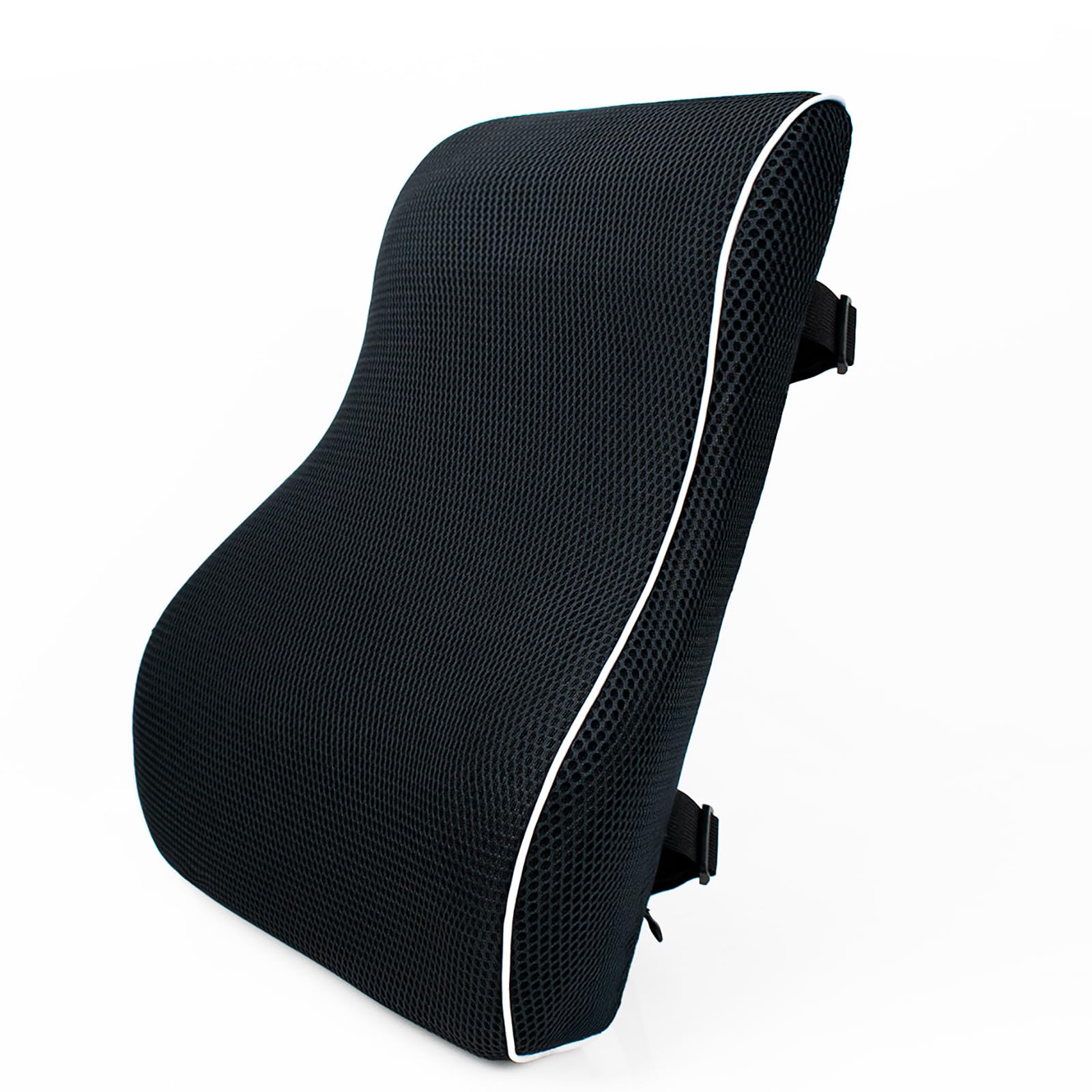 Cuscino lombare in memory foam con doppie cinghie regolabili per sedia da ufficio, auto, sedia da gaming, poltrona reclinabile e sedia da computer per alleviare dolore alla schiena,Black-45*40*10cm