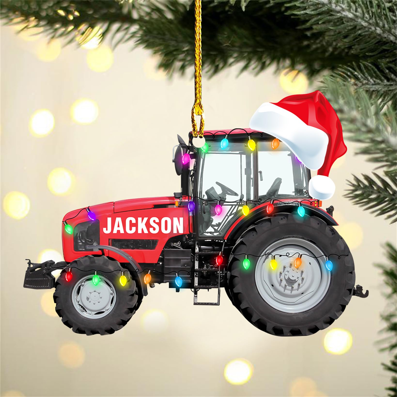 Condlin Personalized Tractor Christmas Tree Ornament Acrylic Construction Vehicle Hanging Pendant Farm Tractor Xmas Ornament Home Decor Gift for Boy Girl Kid Tractor Lover