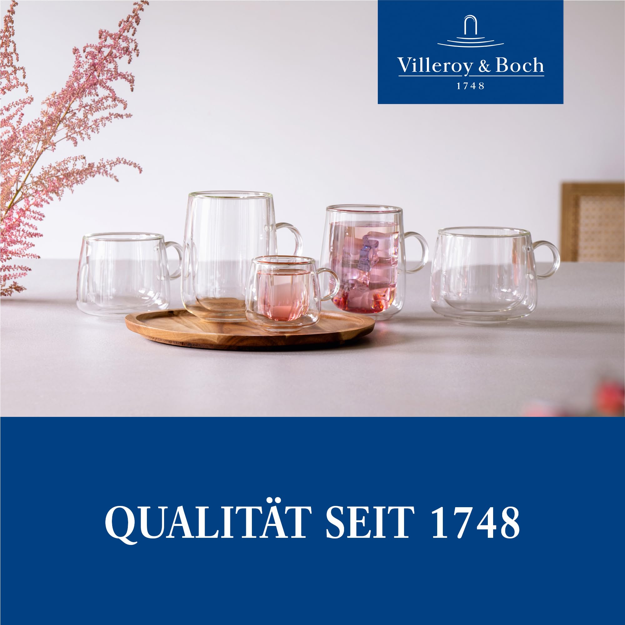 Villeroy & Boch – Artesano Hot&Cold Beverages Latte-Macchiato-Glas mit Henkel Set 2 teilig 360 ml Klar, Spülmaschinenfest, Mikrowellensicher, Tasse Transparent Doppelwandig, Borosilikatglas