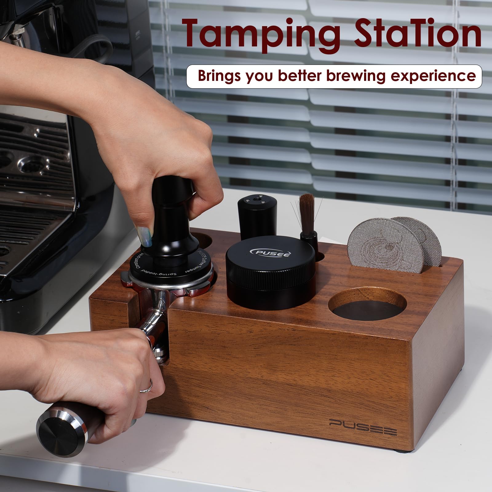 IKAPE Espresso-Klopfbox – 8-in-1 Organizer Für Tamper, Siebträger & Zubehör (51–58 Mm), Weiß