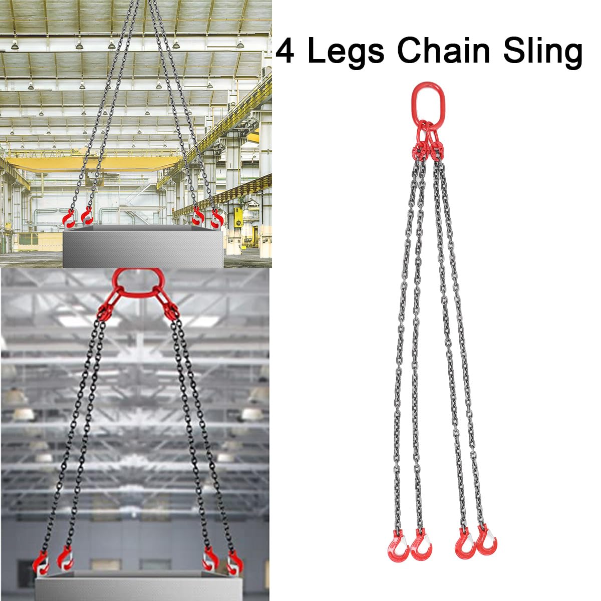 Hebezeug Kettengehänge 4 Strang, 5T Anschlagkette Hebewerkzeug G80 Alloy Steel Chains mit 150 cm Kettenschlinge für Motorzüge, Hohe Festigkeit Krangehänge