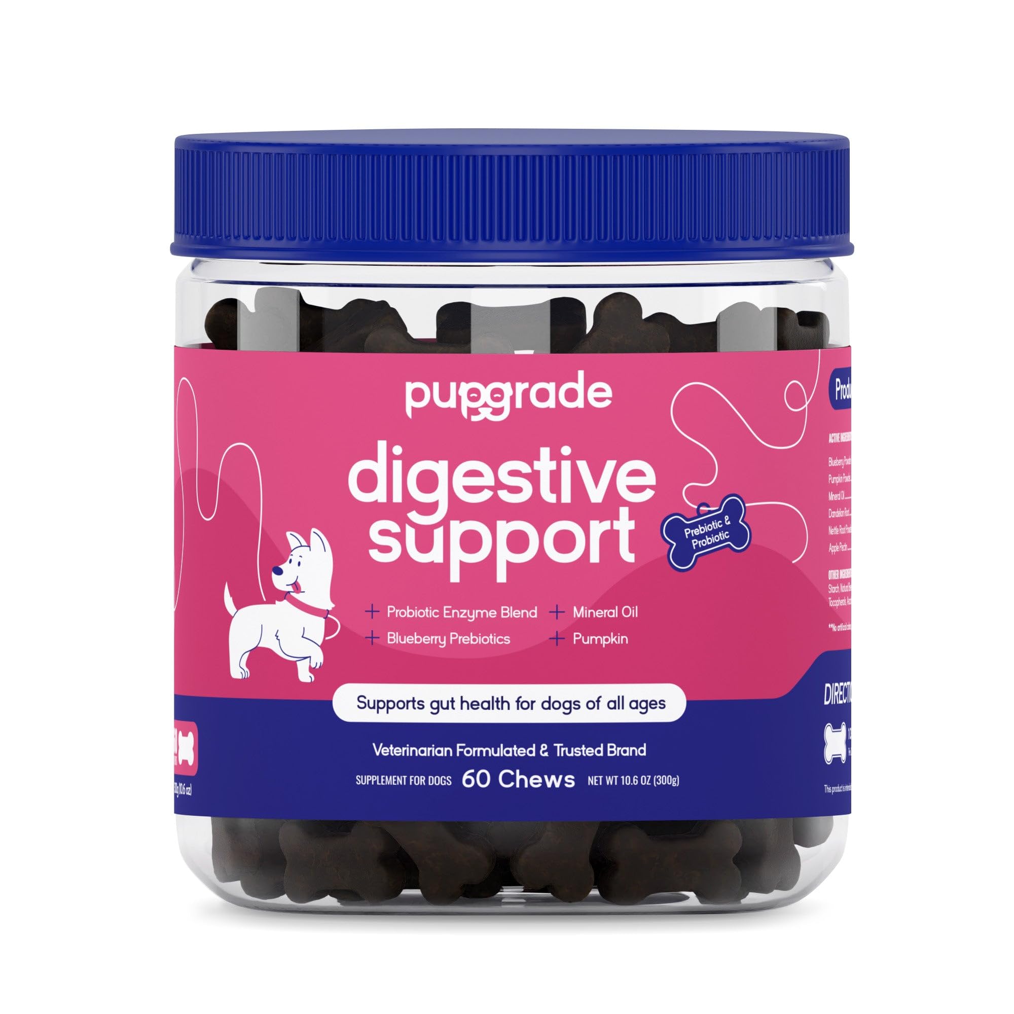 - Digestive Support for Dogs - Prebiotic + Probiotic Supplement with Enzyme Blend - Gut and Immune Support - Pumpkin, Blueberry, Mineral Oil, Beef Flavor - 60 Soft Chews