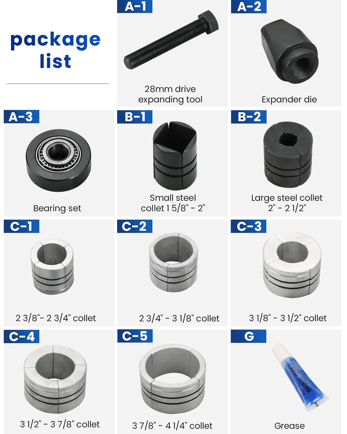 ATPEAM Juego de 12 extensores de tubo de escape, herramienta para tubos de escape de 41,28 mm hasta 107,95 mm