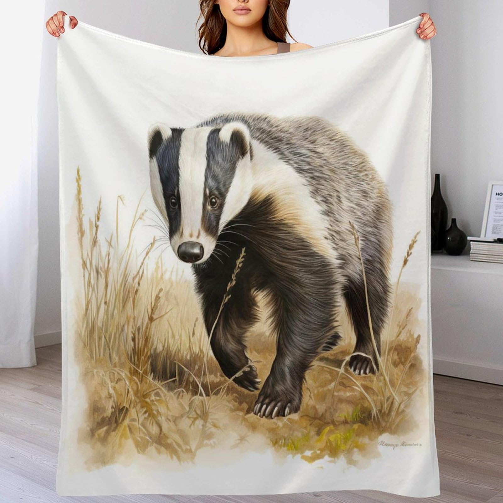 Couverture polaire blaireau flannel douce chaude couvre-lit 130x150cm