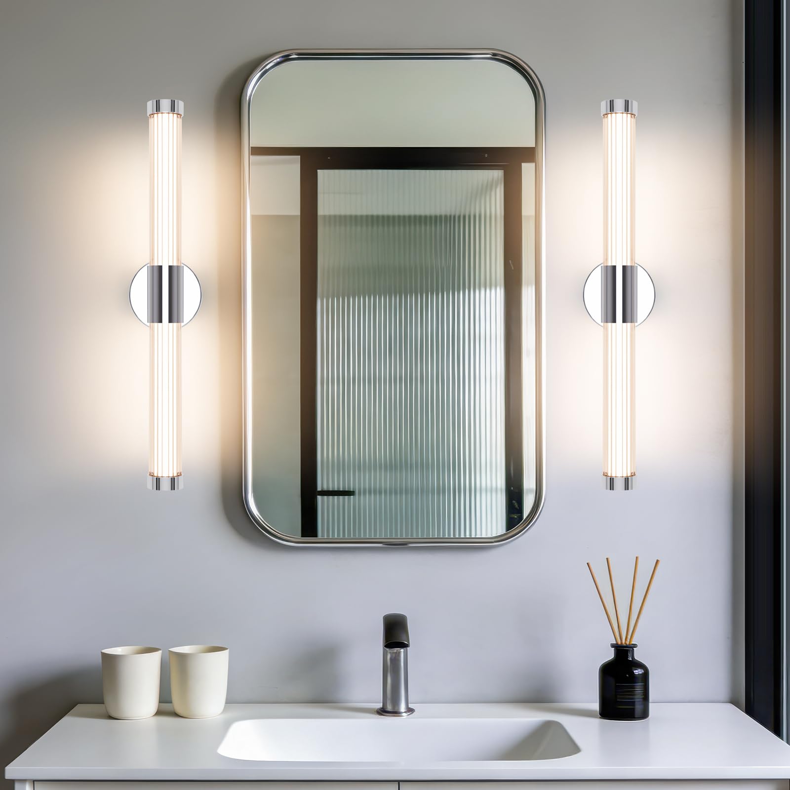 Lampada a LED da Parete per Interni Applique da 12W per Bagno 60.5cm Applique parete Temperatura di colore regolabile Luce parete Cromo Lampada da Quadro per Soggiorno Camera da Letto Cucina