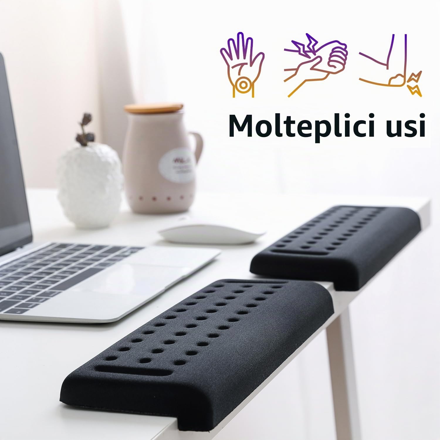 Memory Foam L-Desk Support Set 2-Pack Wrist Palm Arm Elbow Rest Non-Slip 30x10cm