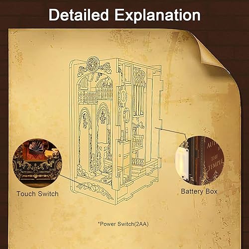 Miniatura 4 de GuDoQi Kit de rincón de libros de bricolaje, sujetalibros de madera para casa de muñecas de bricolaje, estante de biblioteca, kit de casa de muñecas