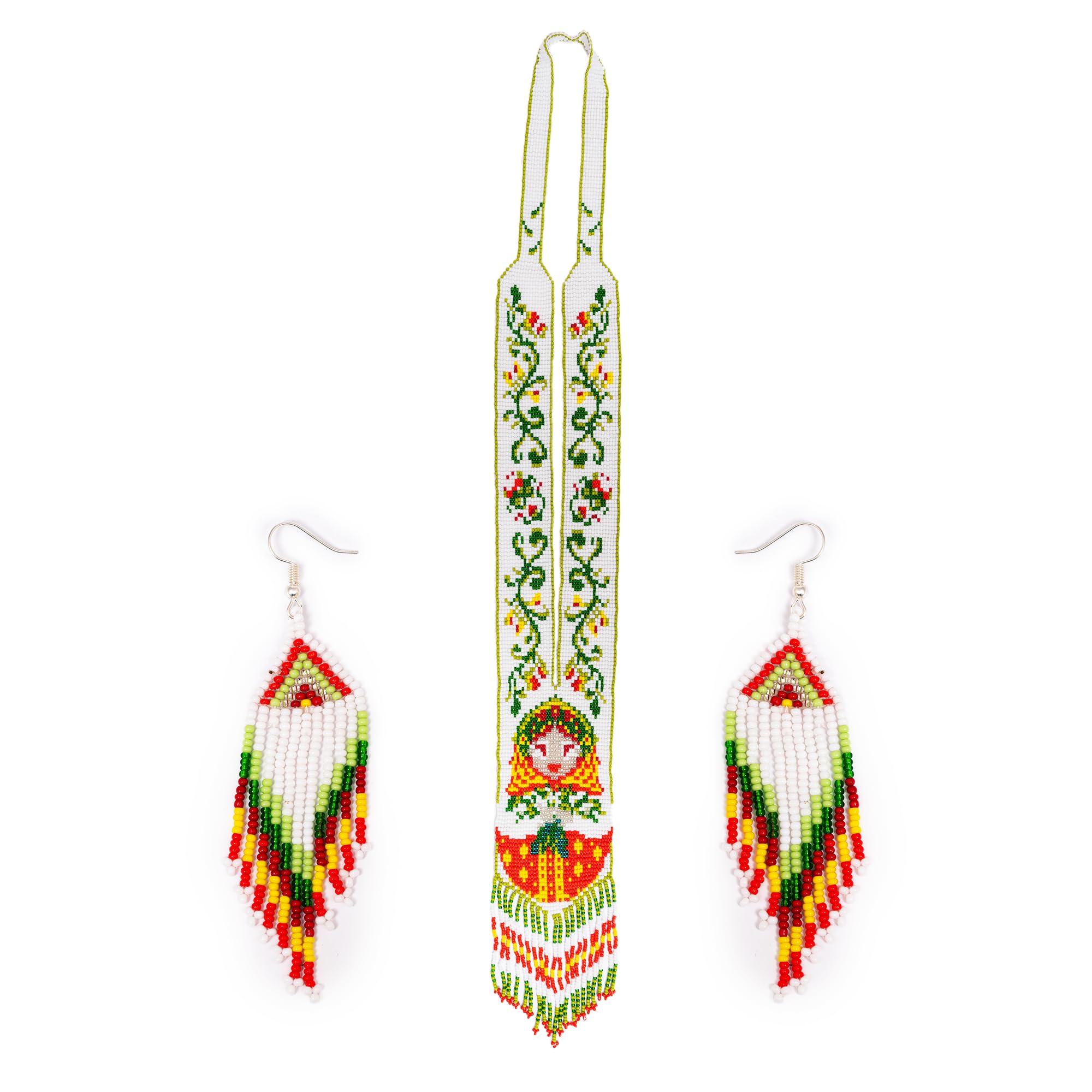 Beaded Necklace & Earring Set – Handcrafted Ukrainian Folk Tribal Woman Design with Floral Motifs, Vibrant Multicolor Glass Beads, Lightweight Ethnic Jewelry for Women & Girls-image-31