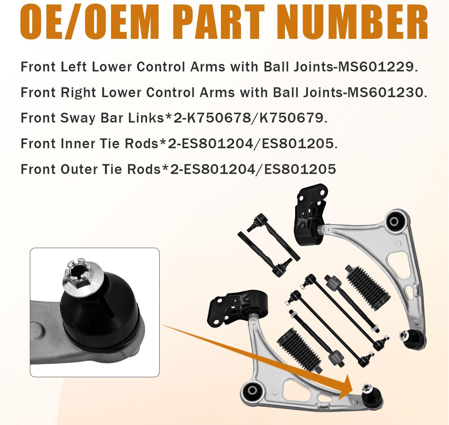 MS601229 10PCS Front Lower Control Arms Kit w/Sway Bar & Tie Rods Compatible With Acura MDX 2014-2021 Honda Pilot 2015-2021 Replace MS601230