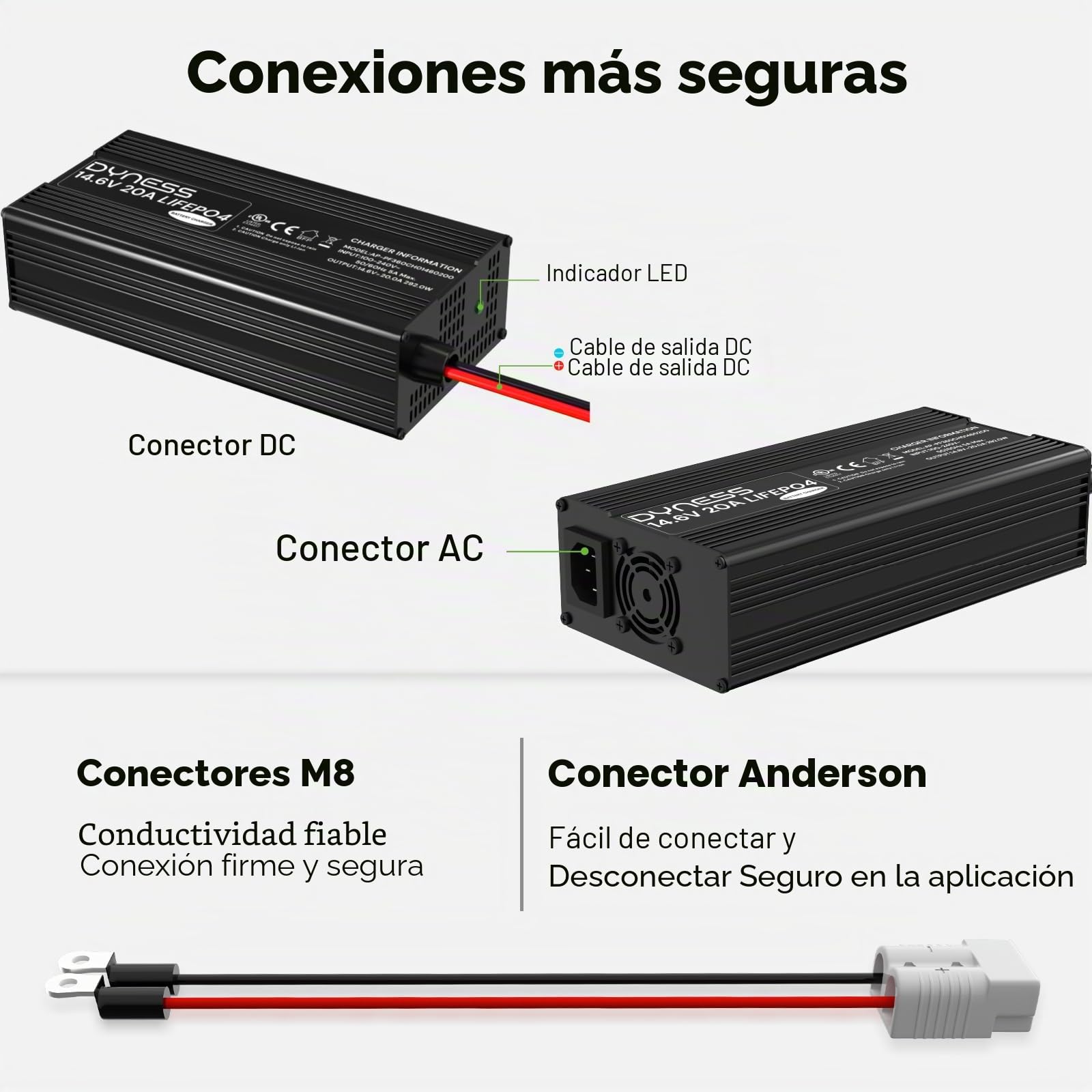 Dyness Cargador LiFePO4 14,6V 20A para Baterías 12V de Litio