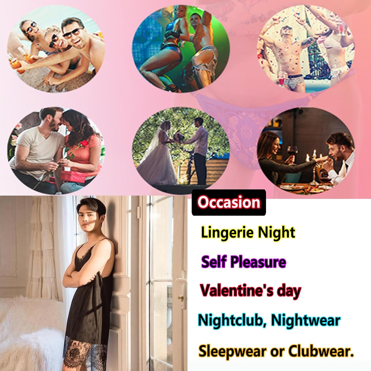 Men's Sissy Nightgown for Men,Crossdresser Lingerie Sheer Lace Babydoll Dress Sexy Gay Nightgown Femboy Nightwear Clothes Black