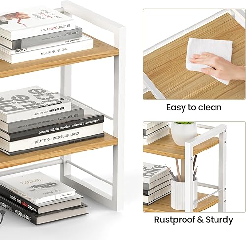 Miniatura 7 de ART-GIFTREE Organizador de estante de escritorio de oficina, estante de almacenamiento de suministros de escritorio de madera, estante para la parte