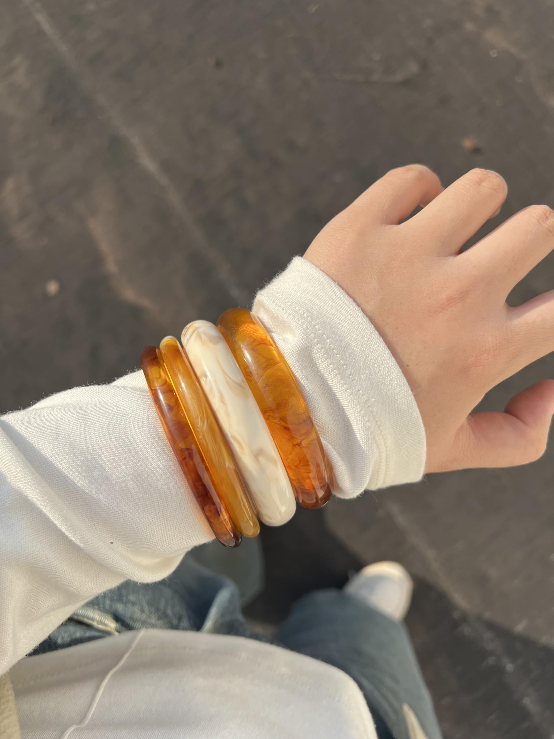 ÌF ME Acrylic Bangles Bracelets for Women, Irregular Acrylic Resin Chunky Bracelets Geometric Fashions Thick Statement bangle Set view 4