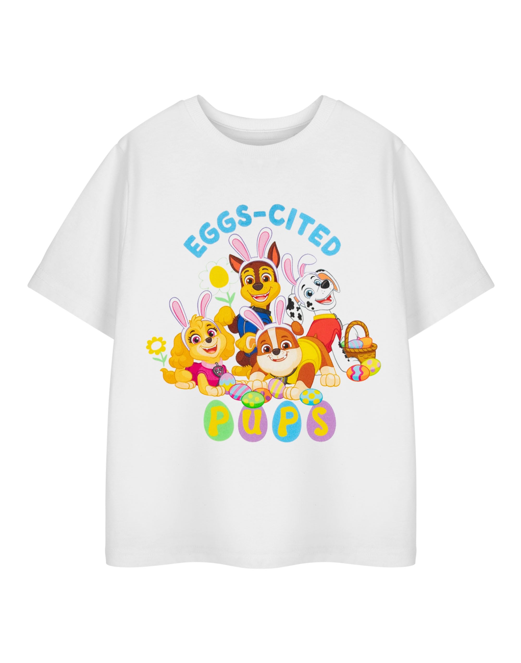 Paw Patrol Unisex Kids White Kids Eggs-Cited Pups Short Sleeve Graphic Tee | Cartoon T-Shirt For Easter Celebrations | Fun Casual Wear For Children