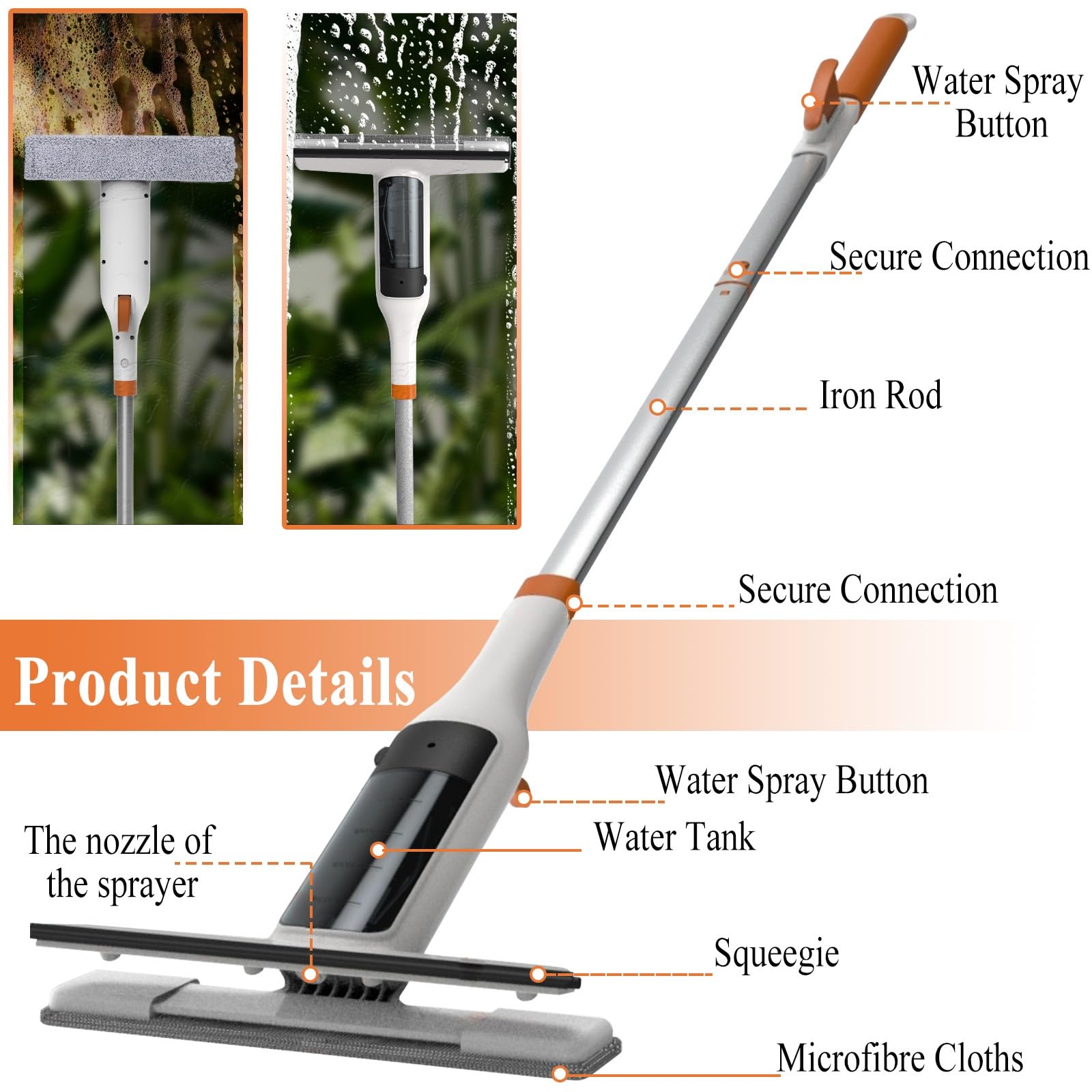 Kit profesional de limpieza de ventanas con almohadillas de repuesto en aerosol y 8 paños de microfibra, herramienta de limpieza multiusos para azulejos, mármol y suelo