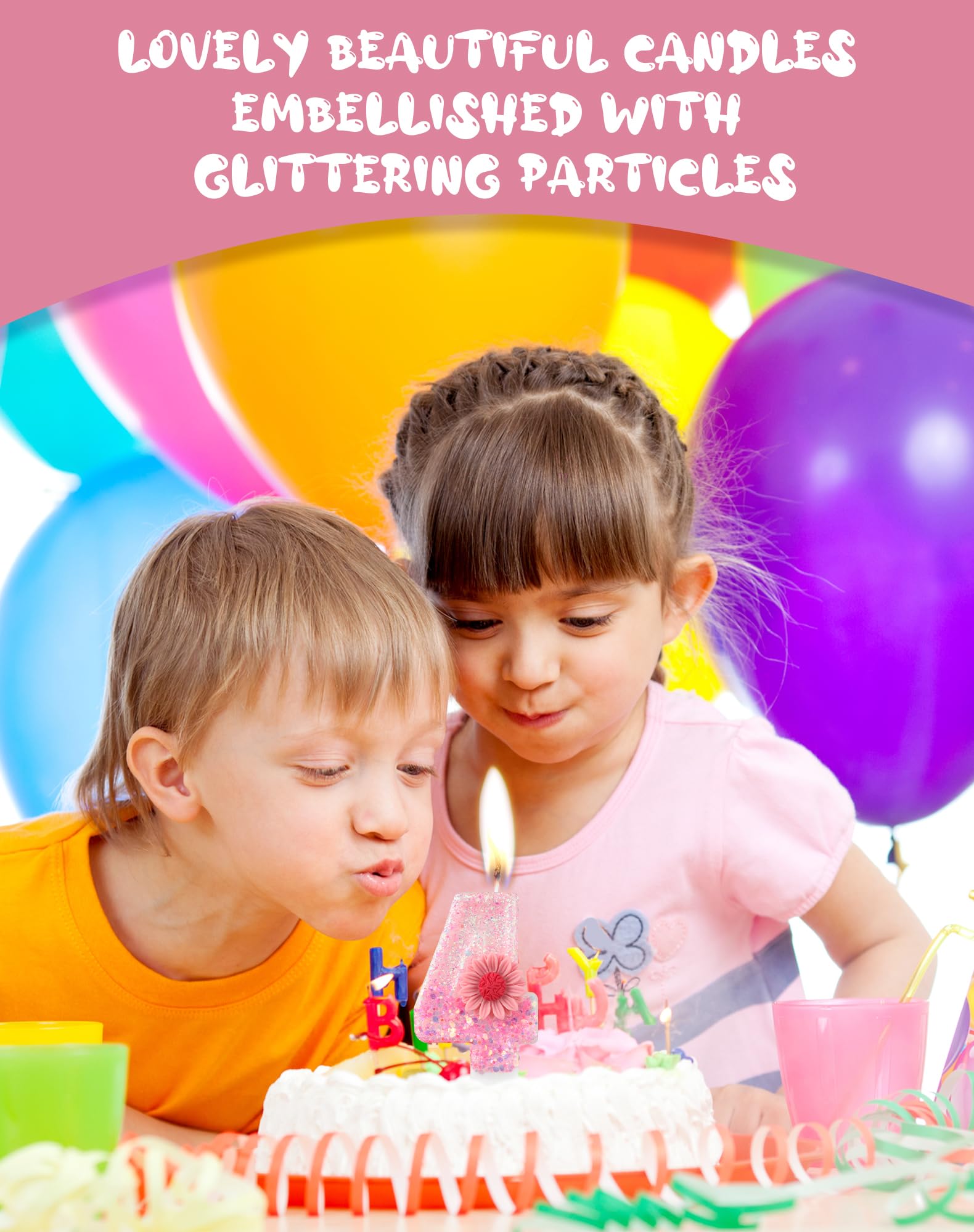 Cxryrzhe Candela per 4° compleanno, numero 4, rosa e viola, iridescente, glitter, decorazione per torte, per ragazze e donne, forniture per feste di