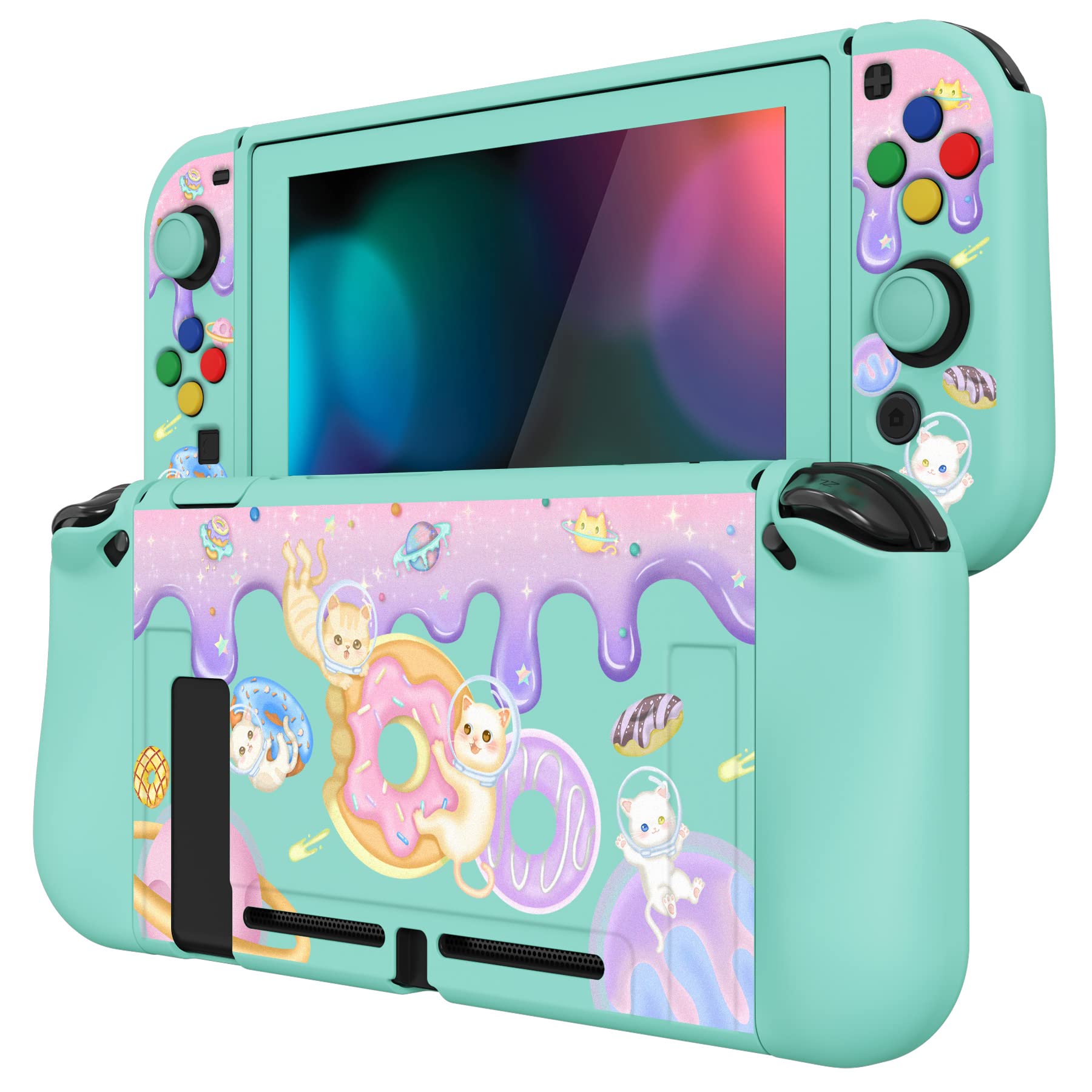 playvital ZealProtect Soft Protective Case for Nintendo Switch, Flexible Cover Protector for Switch with Tempered Glass Screen Protector & Thumb Grips & ABXY Direction Button Caps - Donut Odyssey — view 6