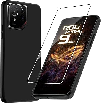 Murmure Case for ASUS ROG Phone 9/ROG Phone 9 Pro with 1 Screen Protector, Flexible TPU Silicone Slim Thin Shockproof [Anti-Scratch] [Shockproof] Full-Body Protective Phone Case,Black