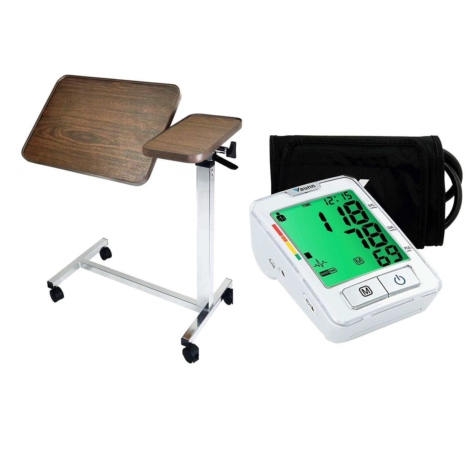 Buy Vaunn Medical Tilt Overbed Bedside Table with Wheels and Blood