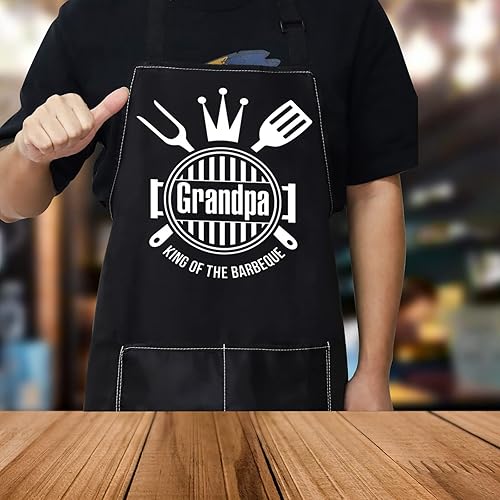 Miniatura 6 de WZMPA Delantal de parrilla para abuelo, regalos para abuelo, regalo para abuelo, rey de la barbacoa, delantal ajustable con bolsillo para asar