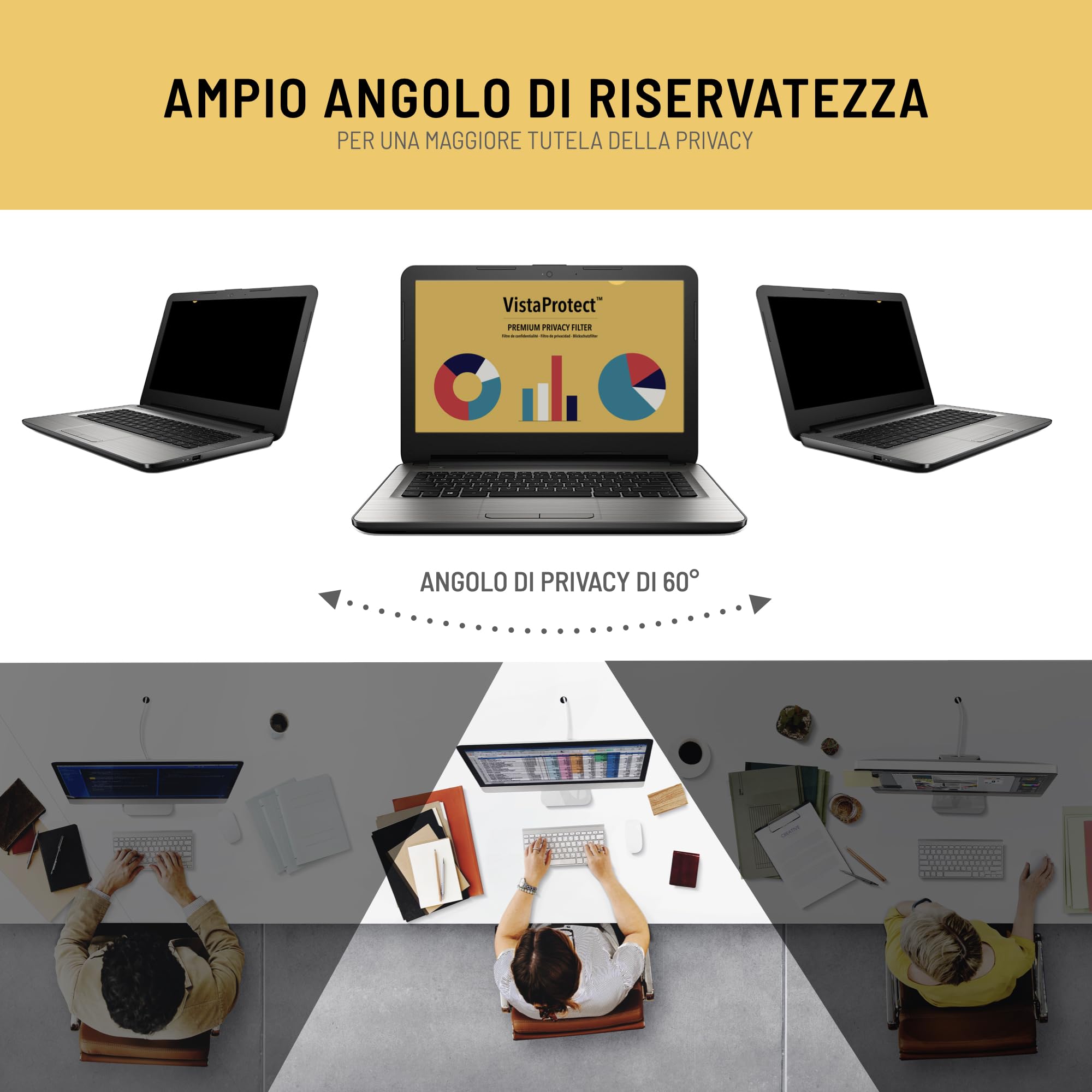 VistaProtect – Filtro Privacy Premium & Filtro Anti Luce Blu. Pellicola di Protezione per Laptop e Computer Portatile (14” pollici)