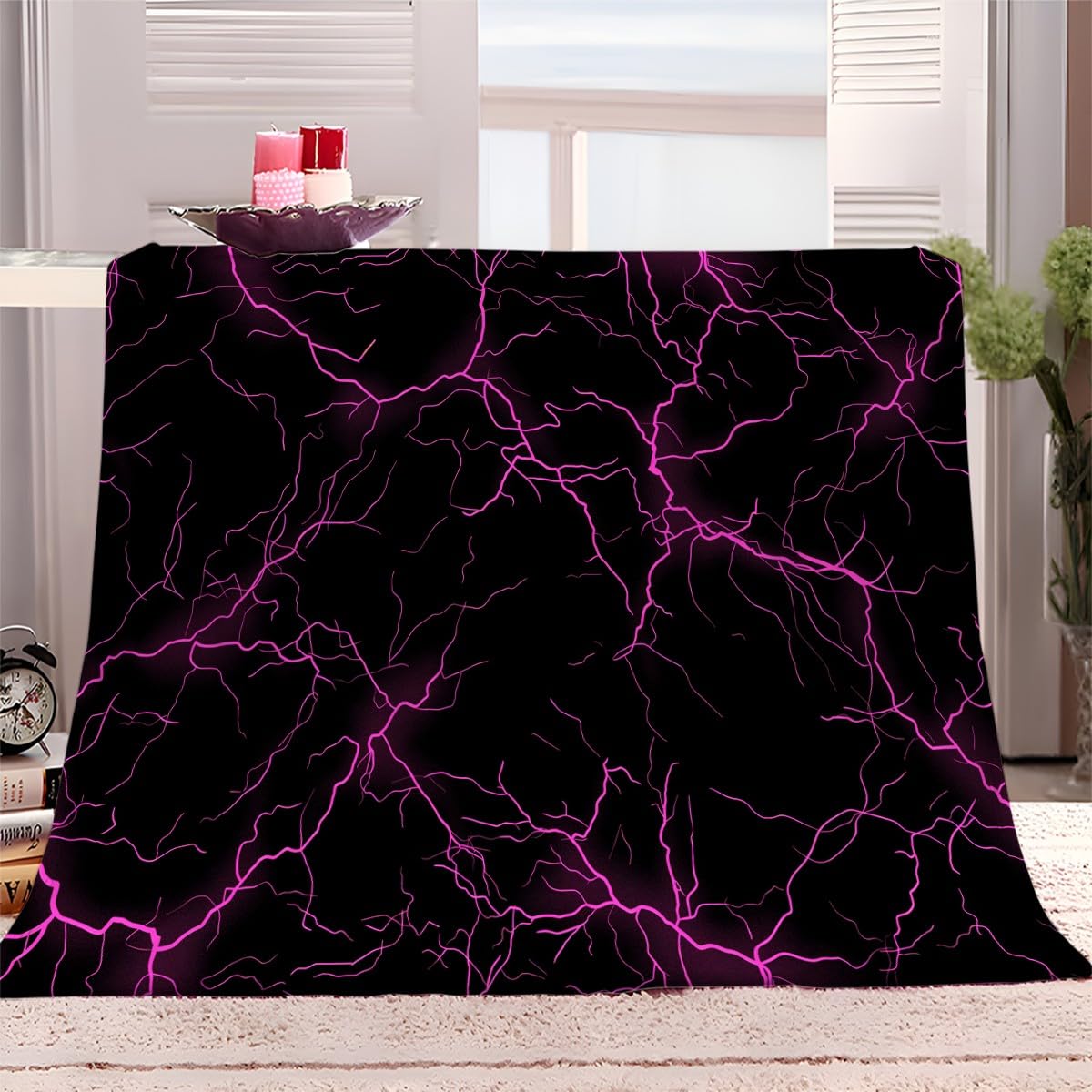 Genérico Manta Franela para Sofá Textura De Rayo Morado 180x200 cm Manta para Cama, Mantas Ligera, Extra Suave Cálido, Manta Polar Sherpa, Sobrecama, para Toda Estación