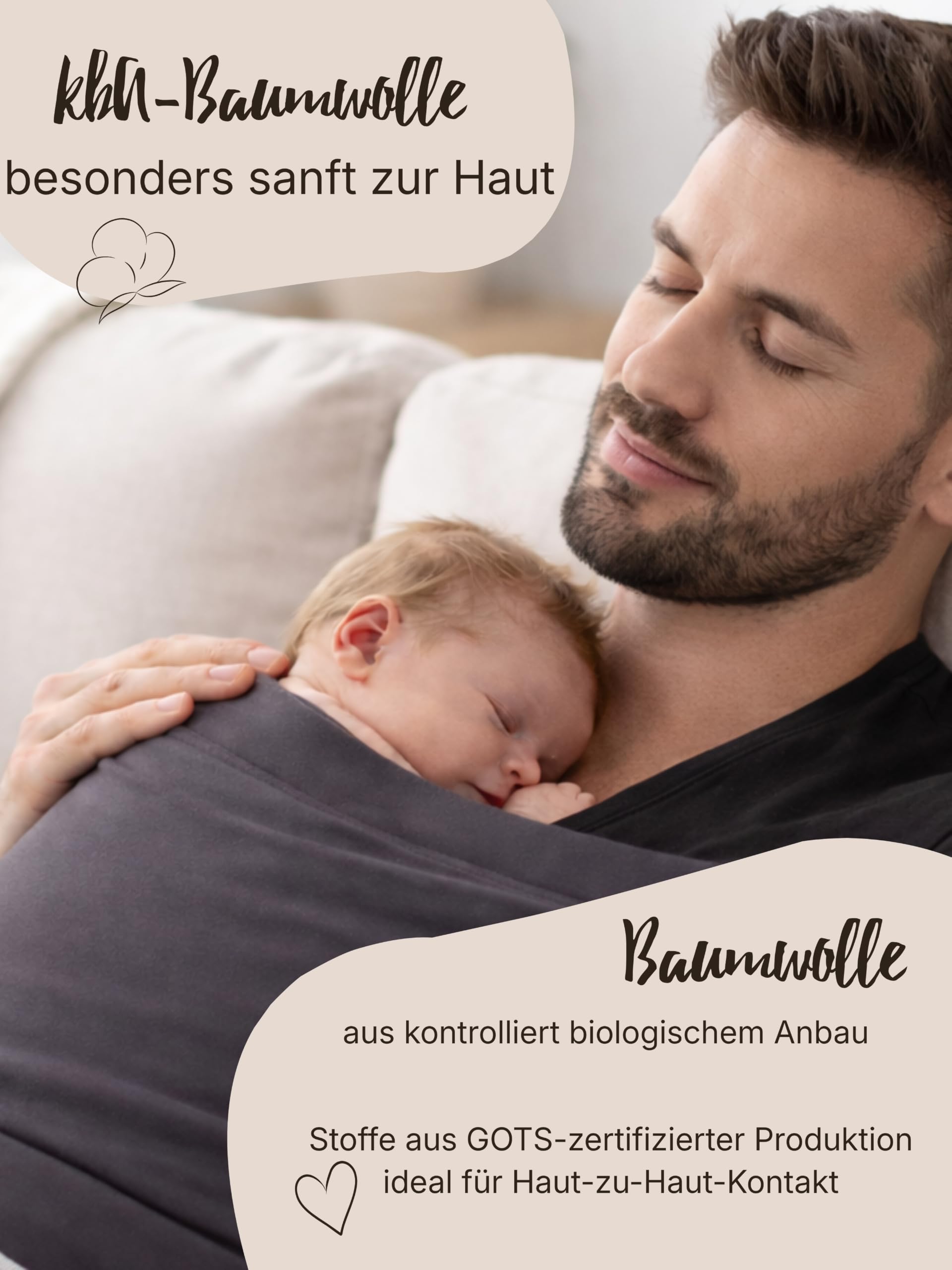 Bandeau Peau à Peau pour Nouveau-Nés - Support Kangourou - Qualité Bio, Couleur Beige, Taille XL