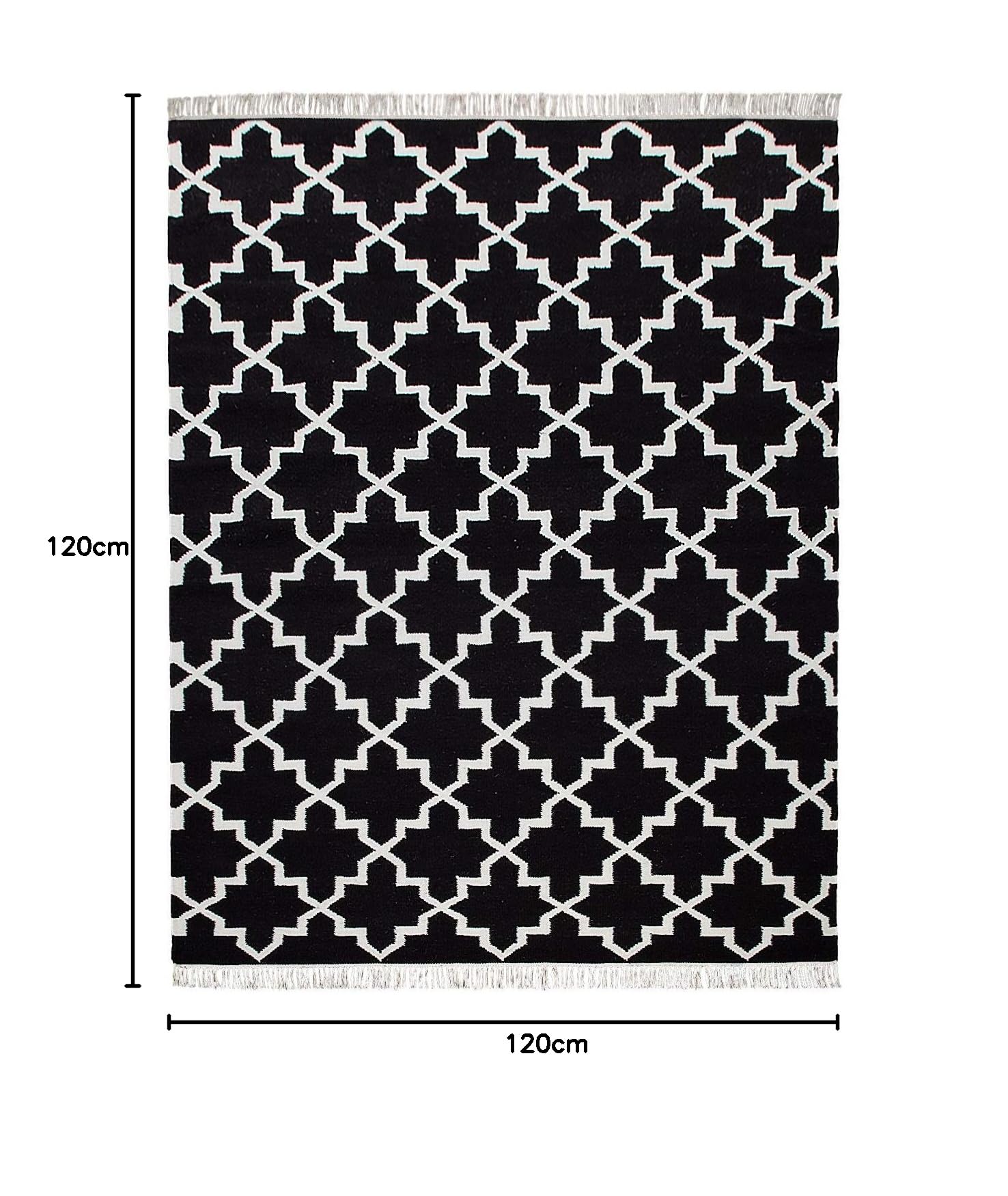 TT Home Tapis Salon Design Oriental Tissé Main avec Franges Laine Noir, Dimension:120x170 cm