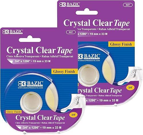 BAZIC - Cinta transparente transparente con dispensador de 34 x 1296 pulgadas, cintas de papelería transparentes con acabado brillante, envoltura de