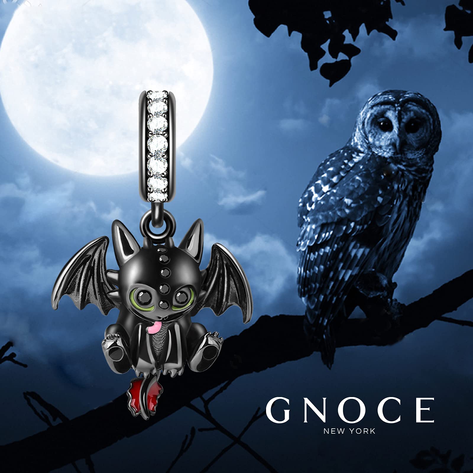 GNOCE Schwarz Drachen Charm Anhänger S925 Sterling Silber Charm Perlen für Armband Halskette Schmuck Geschenk für Damen Herren