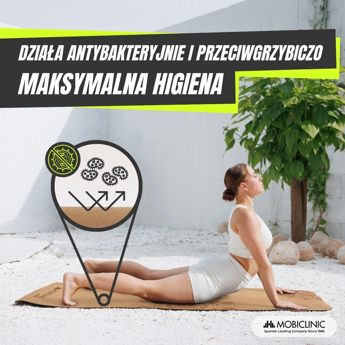 Mobiclinic®, Mata do jogi z naturalnego korka, Antypoślizgowa, Torba transportowa, Antybakteryjna, Grubość 4 mm, Tpe w 100% recyklingu, 183x61cm, Wzór mandali, Ey-02, Joga, Pilates, Fitness