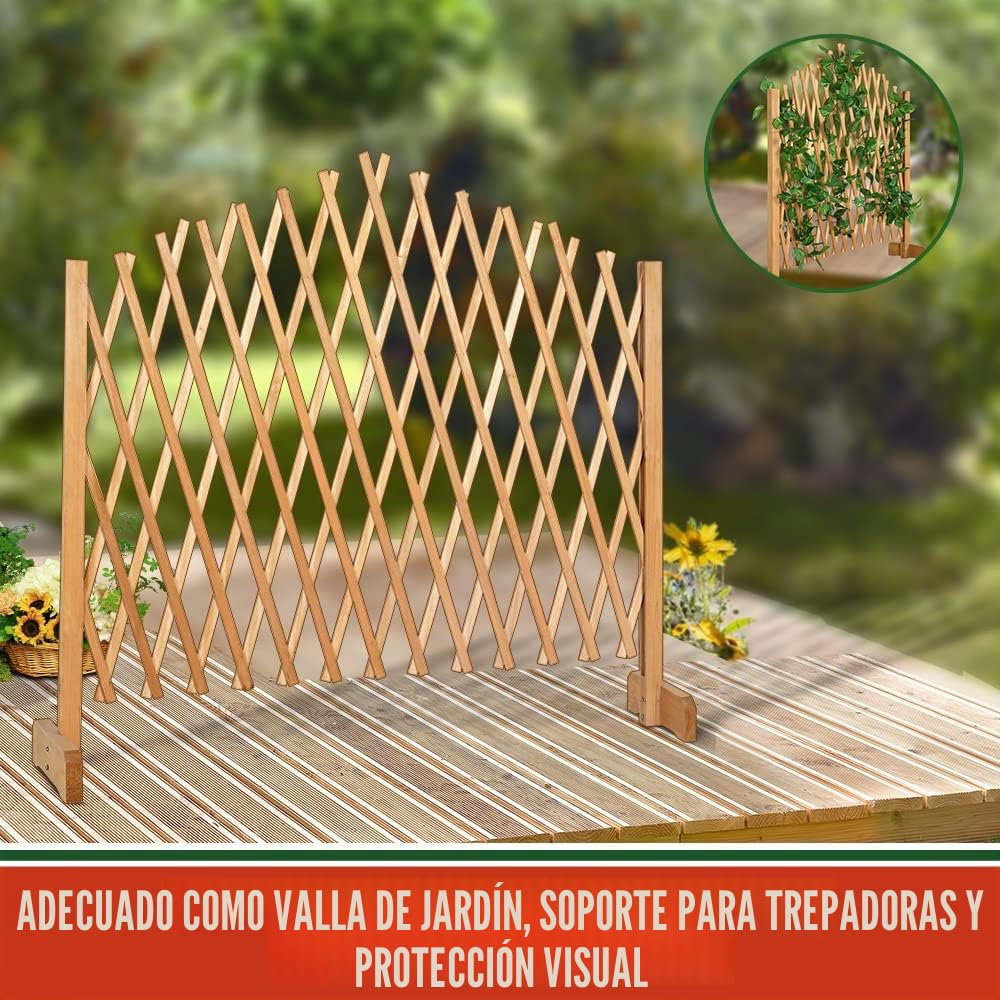 GARDEBRUK® Celosía Extensible Madera hasta 200cm Plantas Trepadoras Enrejado Jardín Valla Separador Terraza