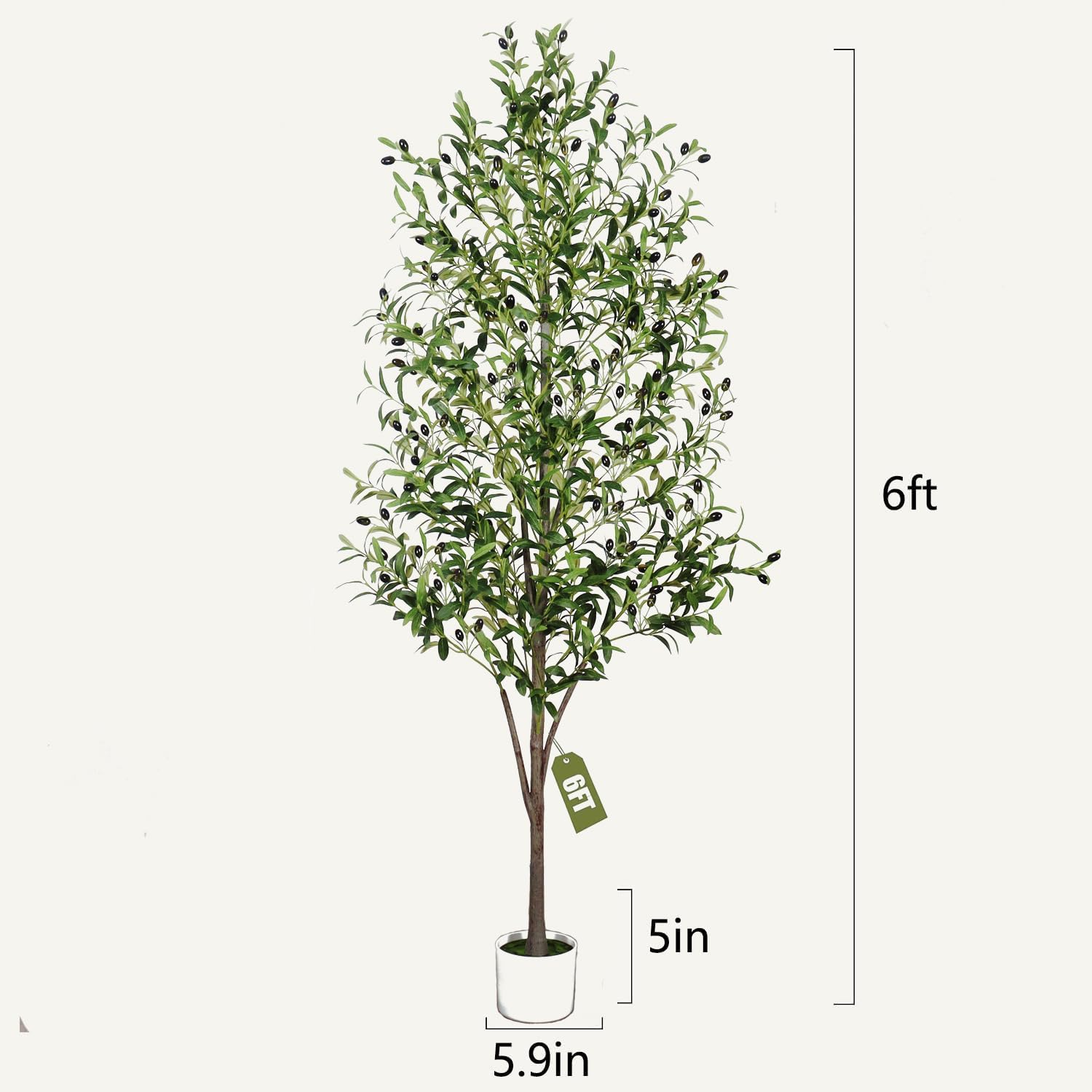 Artificial Olive Tree with White Pot,6FT high, Fake Tree containing 1440 Dense Leaves and 80 Highly Simulated Olive Fruits, Suitable for Home Office Living Room Floor Decoration - Image 2