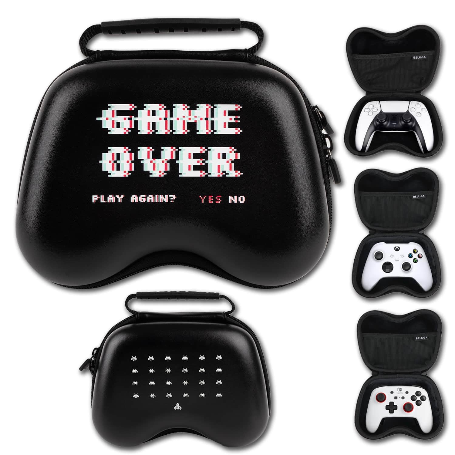 BelugaDesign Game Over Controller Case | Travel Protective Carry Accessory | Compatible with Playstation PS Dualsense Xbox Wireless Nintendo Switch Pro | Trendy Compact Secure Case for Storage/Travel