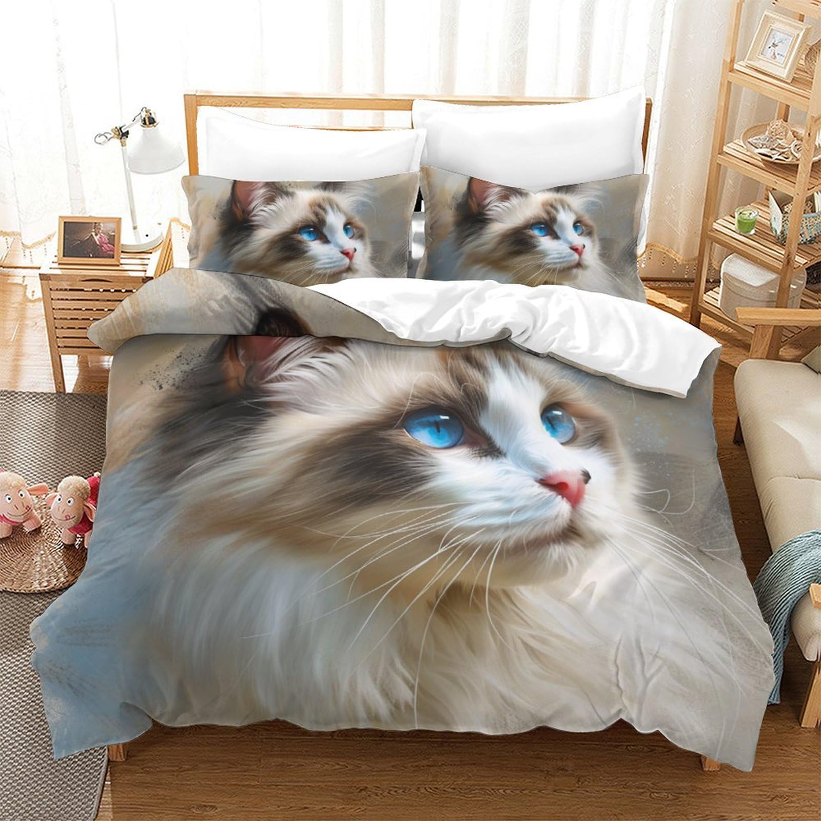 Parure de lit chat 220x240 multicolore pour une décoration de chambre moderne