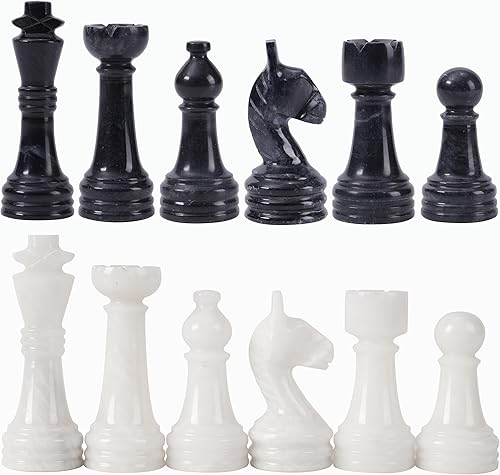 RADICALn Marble Big Board Games - Figuras completas de ajedrez en blanco y negro, adecuadas para tablero de ajedrez de 16 a 20 pulgadas, juego de 32