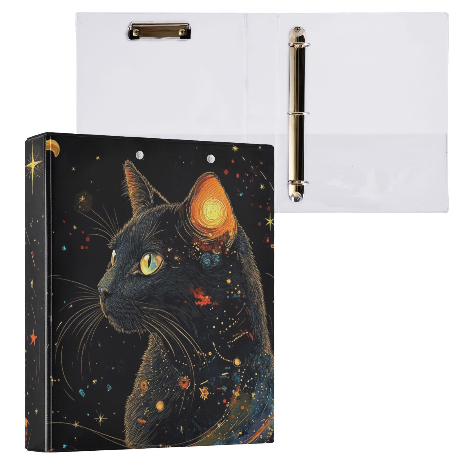ARGTILDN Cats Starry Sky Galaxy 3 Ring Binder 1.5 Inch Large Decorative Clipboard Binders with Pockets Waterproof Holds 200 Sheets File for Office,