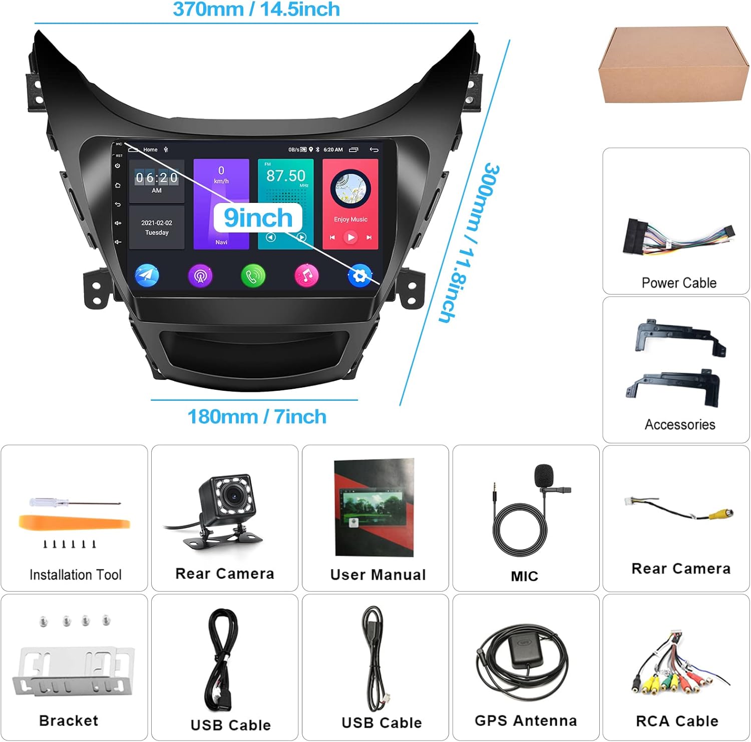 232g android 11 car stereo for hyundai elantra 2011 2012 2013 with mirror link 9 inch touchscreen radio head unit multimedia player support fm hifi b