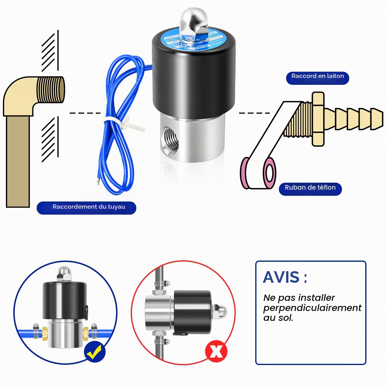 1/4" BSP 12V Électrovanne électrique en acier inoxydable avec connecteur cannelé, adaptée pour l'eau, l'air, le carburant, le gaz fermé