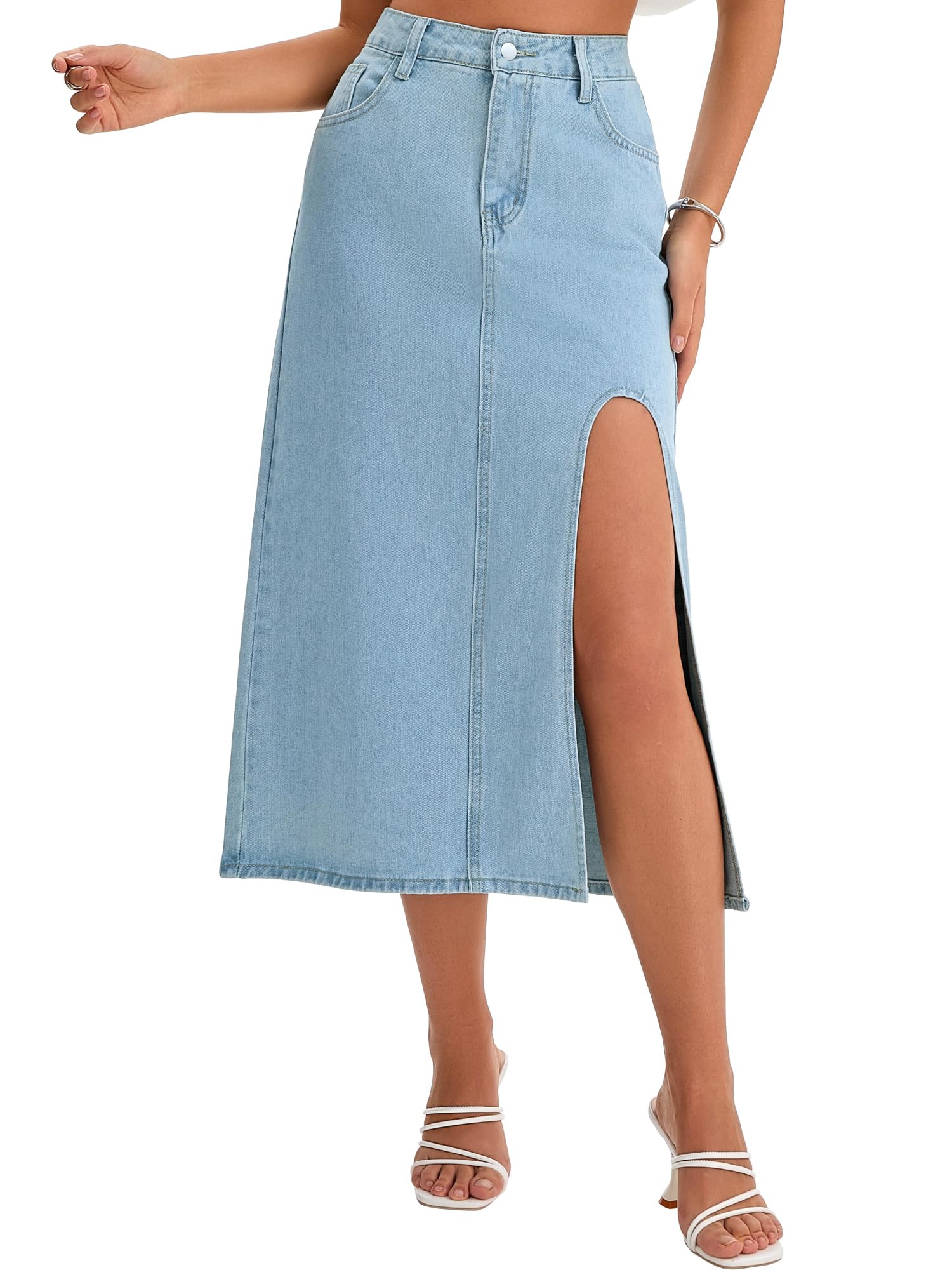 Womens Long Denim Skirt Casual 2025 Fall Y2K Midi High Slit Jean Skirts