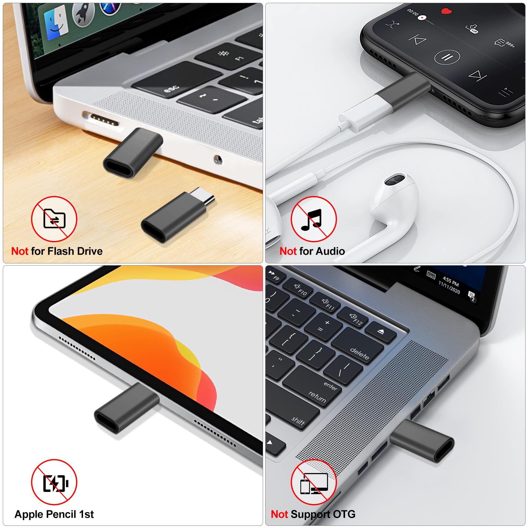 MoKo Adattatore Lightning Femmina a USB C Maschio Per iPhone 15/15 Pro/15 Pro Max/15 Plus, 4 Pezzi Connettori Lightning a USB C, Ricarica Rapida/Trasmissione Dati, NON per Auricolari/Audio/OTG, Bianco