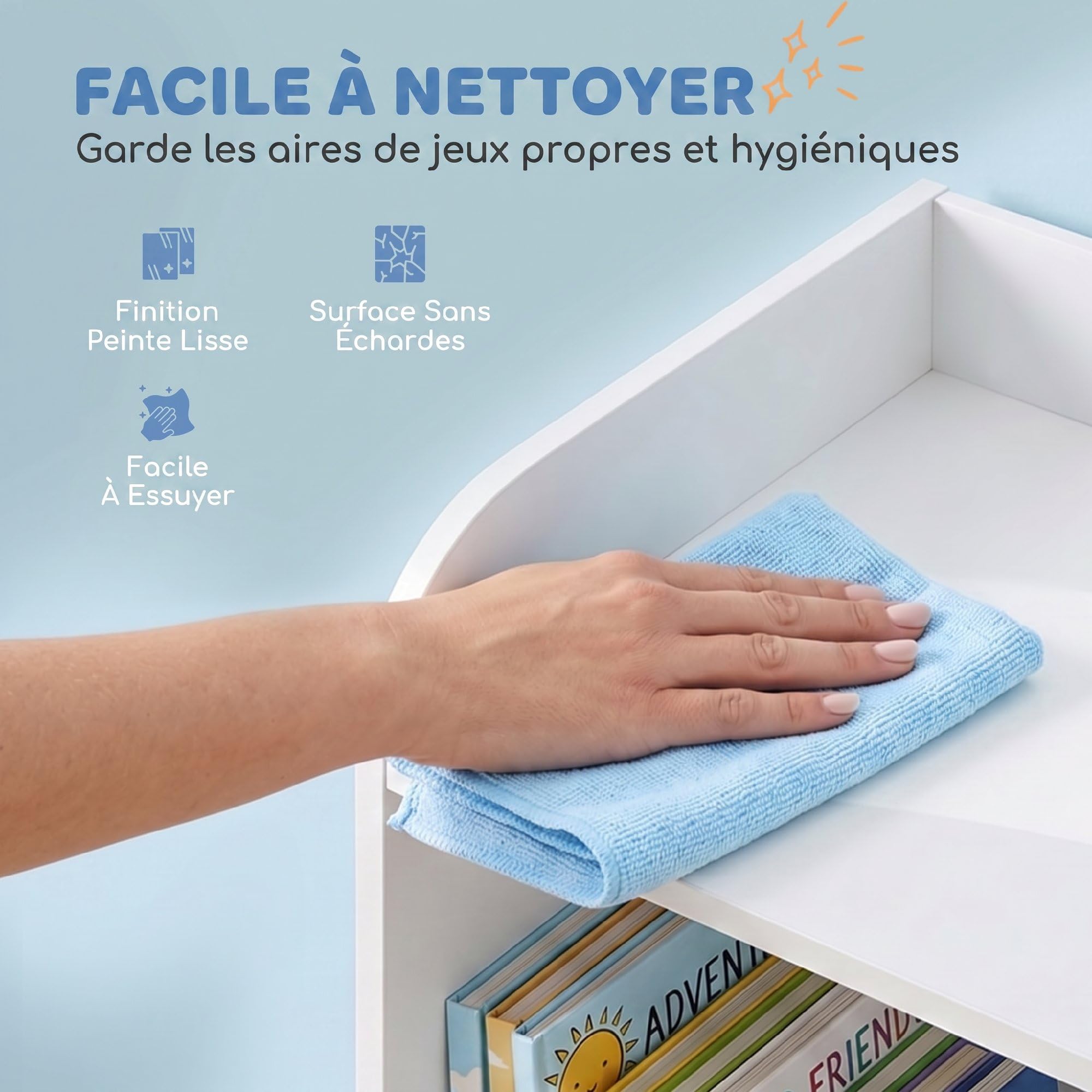 AIYAPLAY Meuble Rangement Enfant, bibliothèque Enfants avec 8 Compartiments et étagère supérieure, Anti-basculement, Rangement Jouets pour Chambre d'enfants, Salle de Jeu, crèche, Blanc