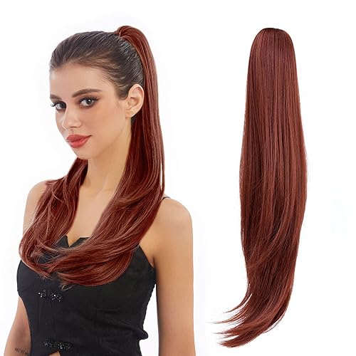 Miniatura 14 de Extensión de Cola de Caballo, Extensión de Cabello con Garra Larga de 20", Piezas de Cabello Sintético Ondulado Liso con Clip en Peluca de Cola