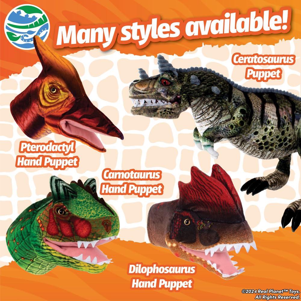Títere De Dinosaurio T-Rex De Felpa, Boca Móvil, Verde De 30 Cm Para Juegos De Rol Infantiles