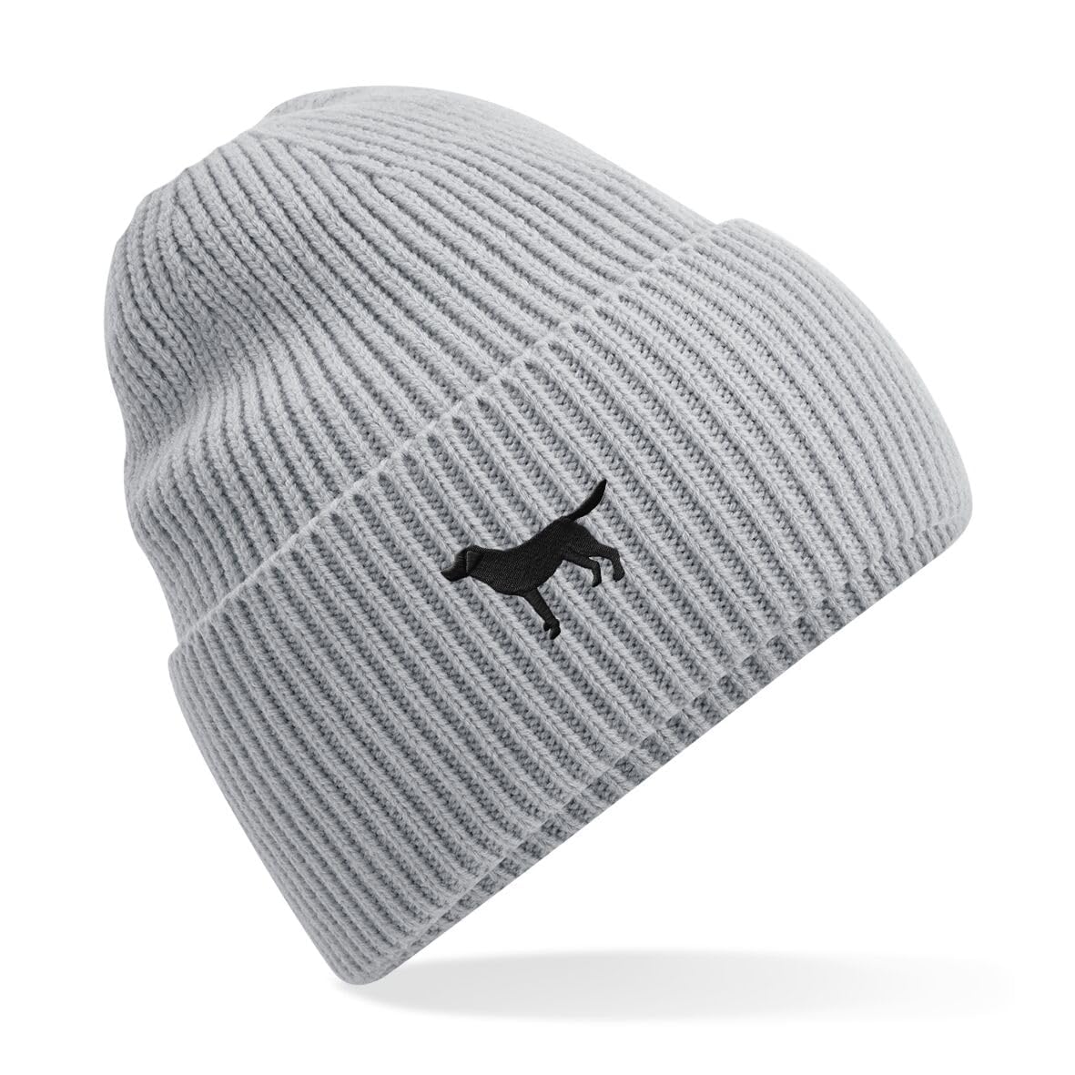 The House of Dog: Black Labrador Retriever Owner Gift. Oversized Cuffed Beanie Ski Hat. Grey Grey