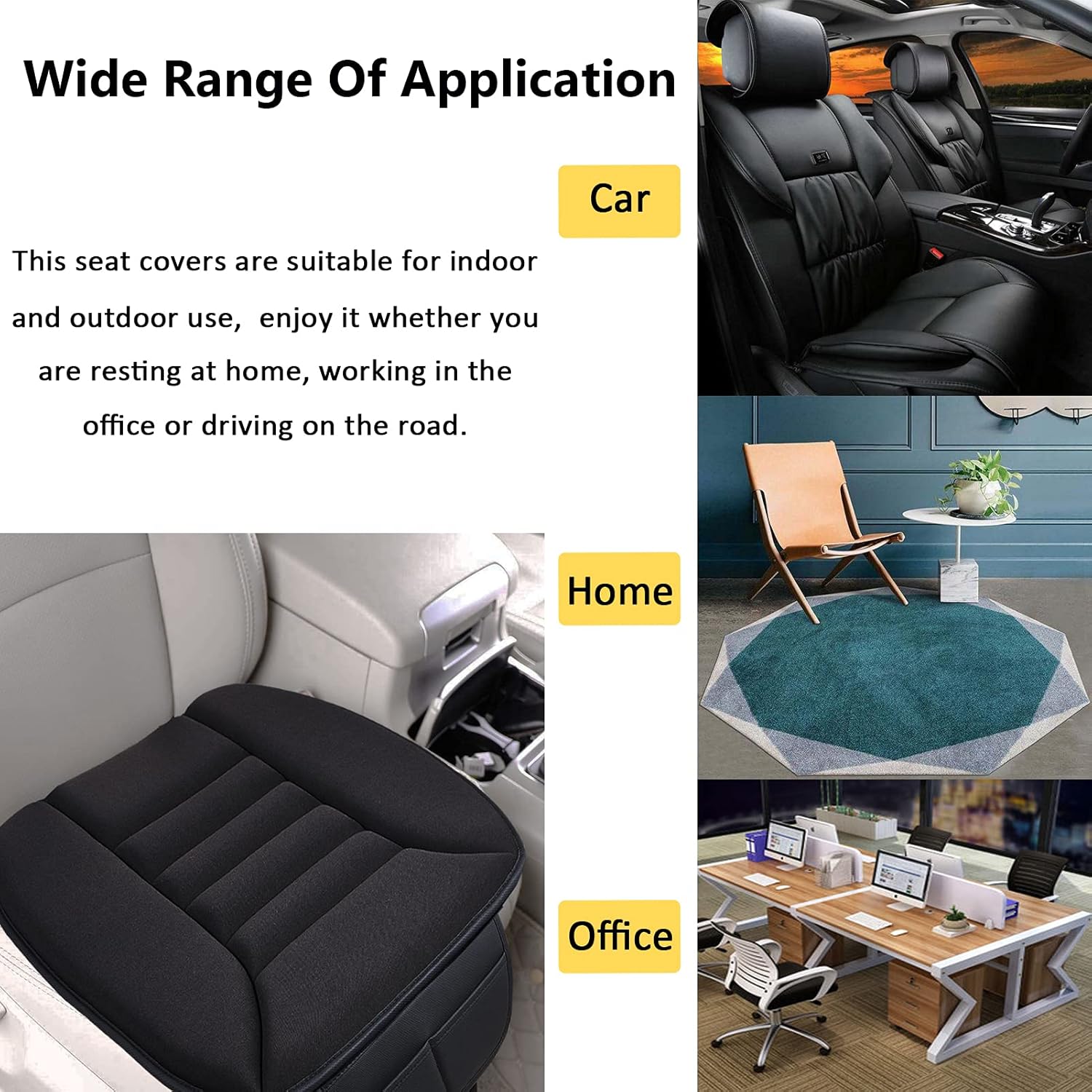 Big Ant Car Seat Cushion,Comfort Thicken Memory Foam Seat Cushion Pad,Pain Relief Chair Cushion Seat Protector for Car Office Home Use,Black 1PC - Image 7