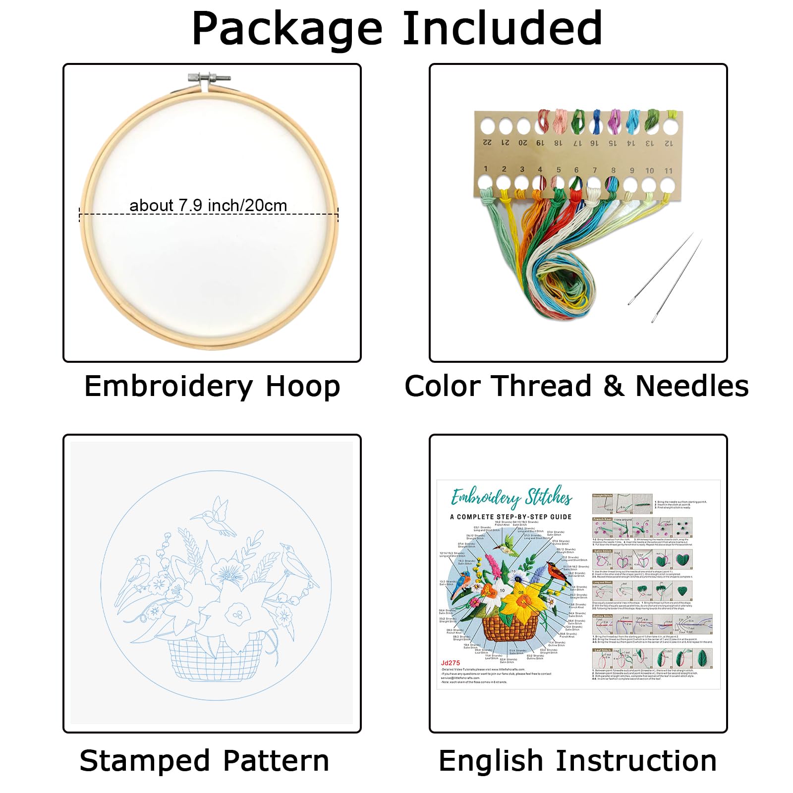 Nuberlic Flowers Birds Embroidery Kits for Beginners, DIY Cross Stitch Starter Craft Kits for Adults Including Cloth with Pattern, Hoop, Needles Instruction and Threads